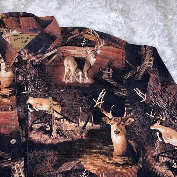North River Vintage Hunting Button Up Deer / Buck Flannel Size XXL Deer Season - Picture 1 of 4